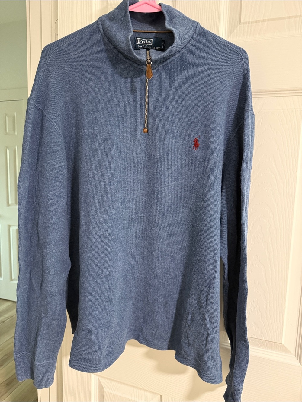 Polo by Ralph Lauren Heathered Blue Half-Zip Sweater with Red Pony